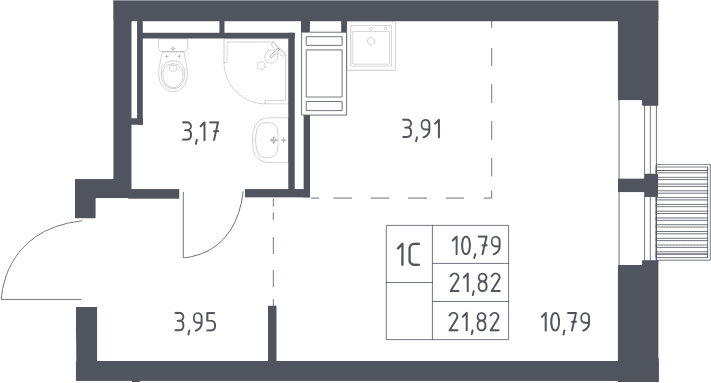 Планировка: Студия 21,8 м² в ЖК «Большое Путилково»