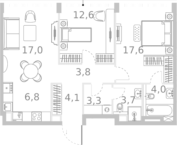 Планировка: Евротрёшка 72,9 м² в ЖК «Ривер Парк Кутузовский»