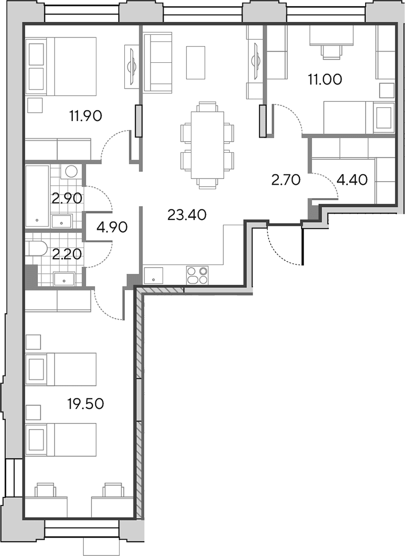 Планировка: Квартира евро-4 82,9 м² в ЖК «Вейв»