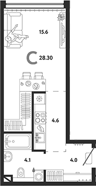Планировка: Студия 28,3 м² в ЖК «Страна.Озерная»