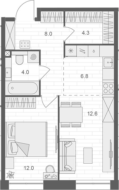 Планировка: Евродвушка 47,7 м² в ЖК «АРТЕЛЬ»