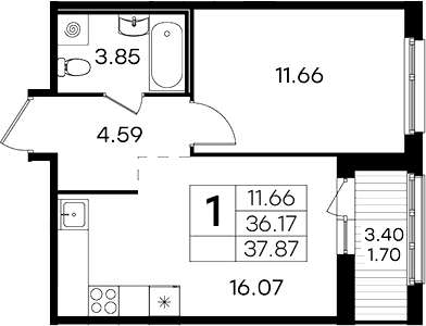 Планировка: Евродвушка 36,2 м² в ЖК «Парголово»