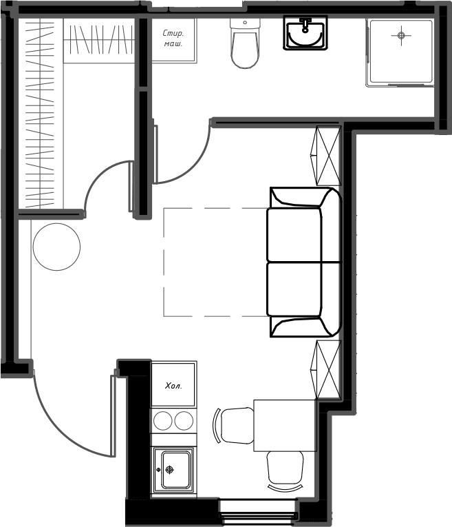 Планировка: Квартира 22,8 м² в ЖК «Мариоки»