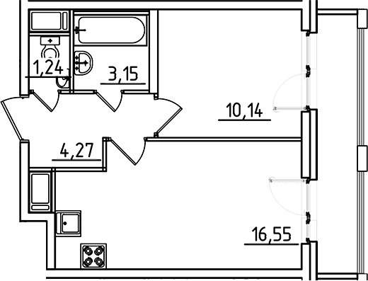 Планировка: Евродвушка 35,4 м² в ЖК «Старлайт»