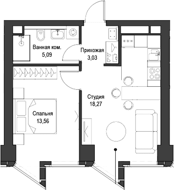 Планировка: Евродвушка 40 м² в ЖК «Феймос»