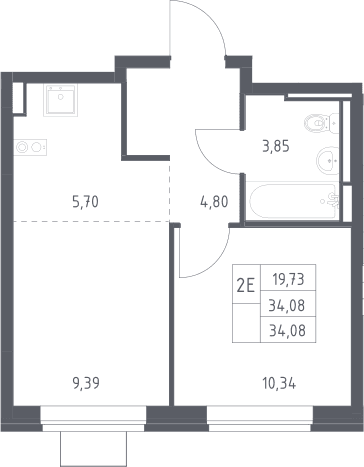 Планировка: Евродвушка 34,1 м² в ЖК «Богдановский лес»