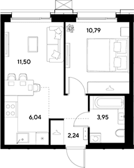 Планировка: Евродвушка 34,5 м² в ЖК «ЭВО»