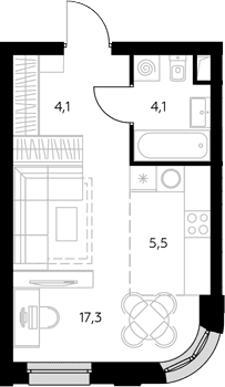 Планировка: Студия 31 м² в ЖК «Адмирал»