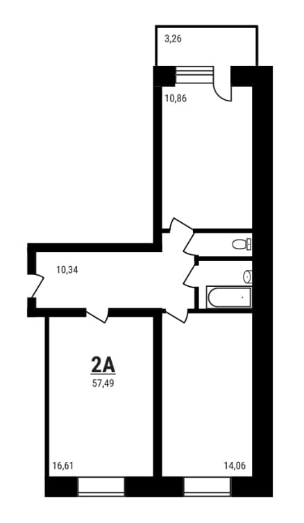Планировка: 2-комнатная квартира 56,5 м² в ЖК «Дружный»