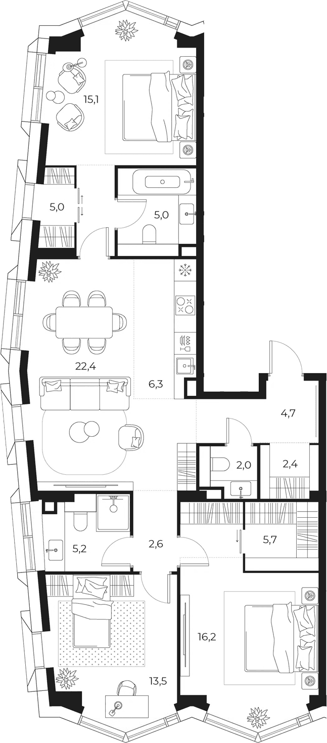 Планировка: Квартира евро-4 106,1 м² в ЖК «МАСТЕРС»