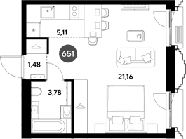 Планировка: Студия 31,5 м² в ЖК «ЭВО»