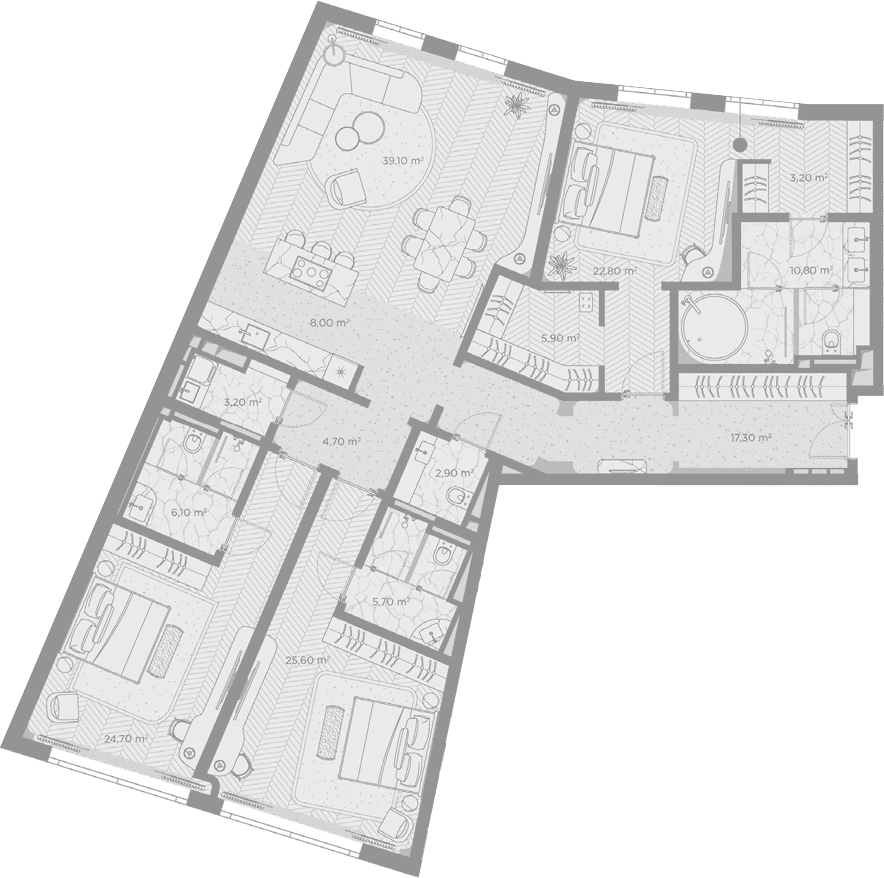 Планировка: 3-комнатная квартира 180 м² в ЖК «Николь»
