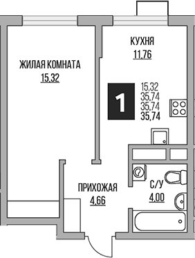 1-комнатная квартира