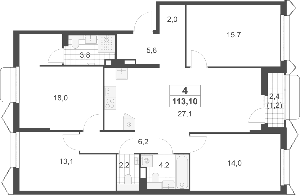 Планировка: Квартира евро-5 111,9 м² в ЖК «Деснаречье»