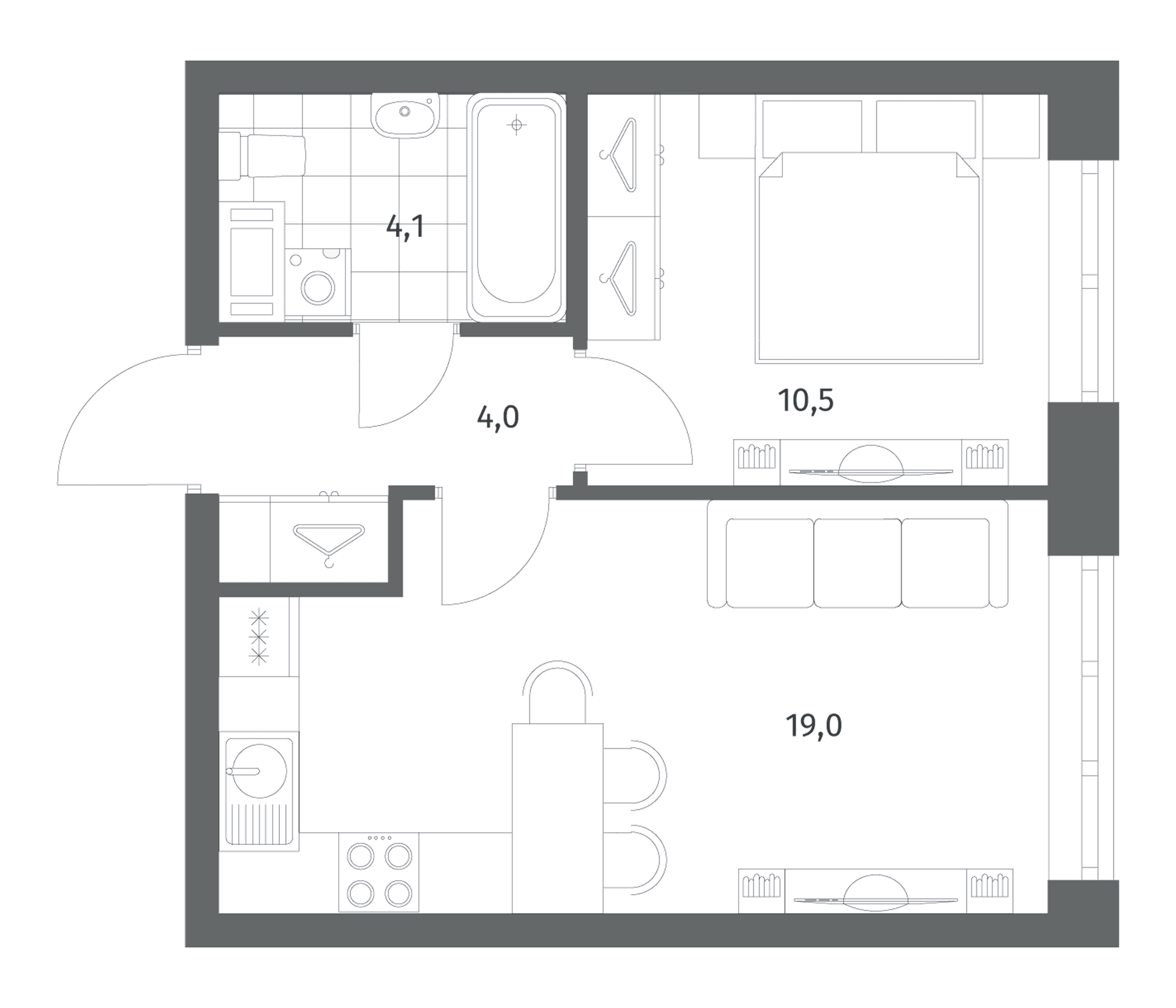 Планировка: Евродвушка 37,7 м² в ЖК «Новый Питер»