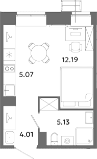 Планировка: Студия 26,4 м² в ЖК «Загляденье»