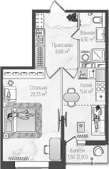 Планировка: Евродвушка 45,6 м² в ЖК «Рига Хиллс»
