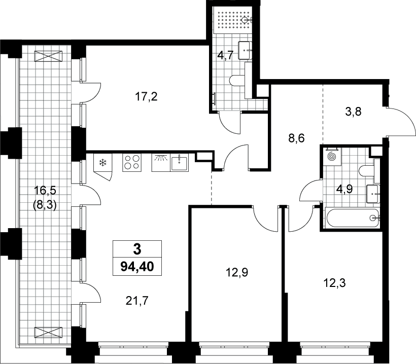 Планировка: Квартира евро-4 86,1 м² в ЖК «Хольм»