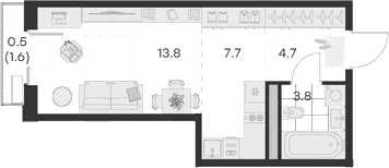 Планировка: Студия 30 м² в ЖК «Михалевич»