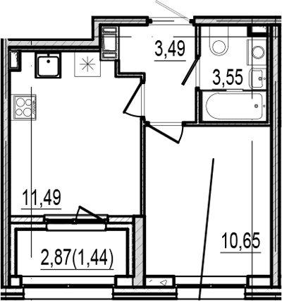 Планировка: 1-комнатная квартира 29,2 м² в ЖК «Оптимист»