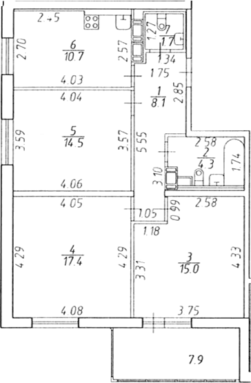 Планировка: 3-комнатная квартира 71,8 м² в ЖК «Экос»