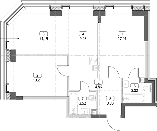 Планировка: Евротрёшка 69,8 м² в ЖК «СИТИДЗЕН»