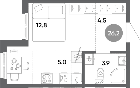 Планировка: Студия 26,2 м² в ЖК «Клюква.Парк»