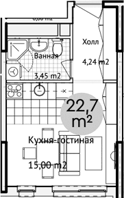 Планировка: Студия 22,7 м² в ЖК «Адрес»