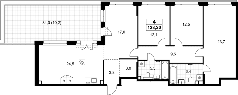 Планировка: Квартира евро-5 118 м² в ЖК «Хольм»