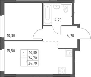 Планировка: Евродвушка 34,7 м² в ЖК «Химки Парк»