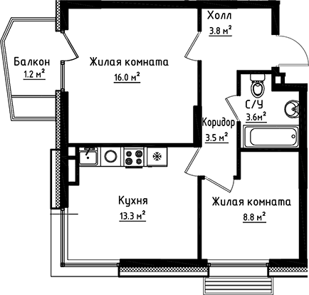 2-комнатная квартира