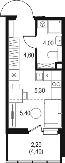 Планировка: Студия 19,3 м² в ЖК «Левел Мечникова»