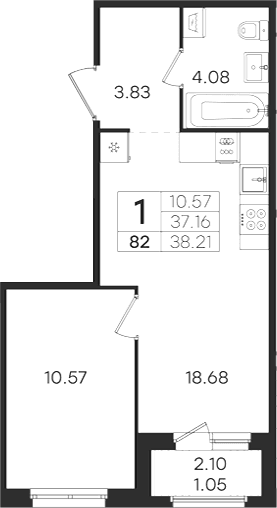 Планировка: Евродвушка 37,2 м² в ЖК «Романовка»