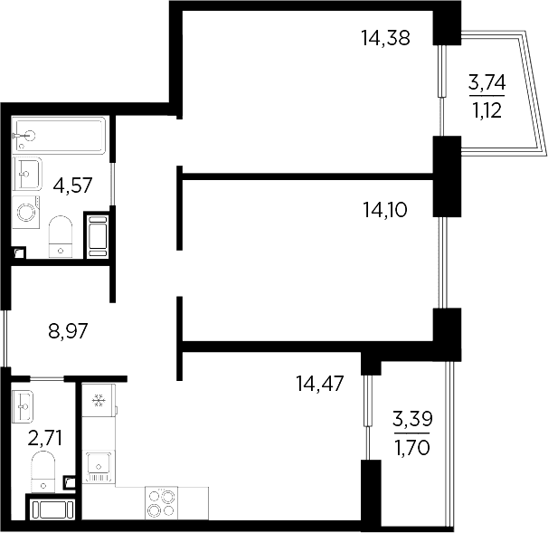 Планировка: 2-комнатная квартира 59,2 м² в ЖК «Респект»