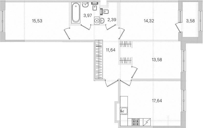 Планировка: Квартира евро-4 79,1 м² в ЖК «Дубровский»
