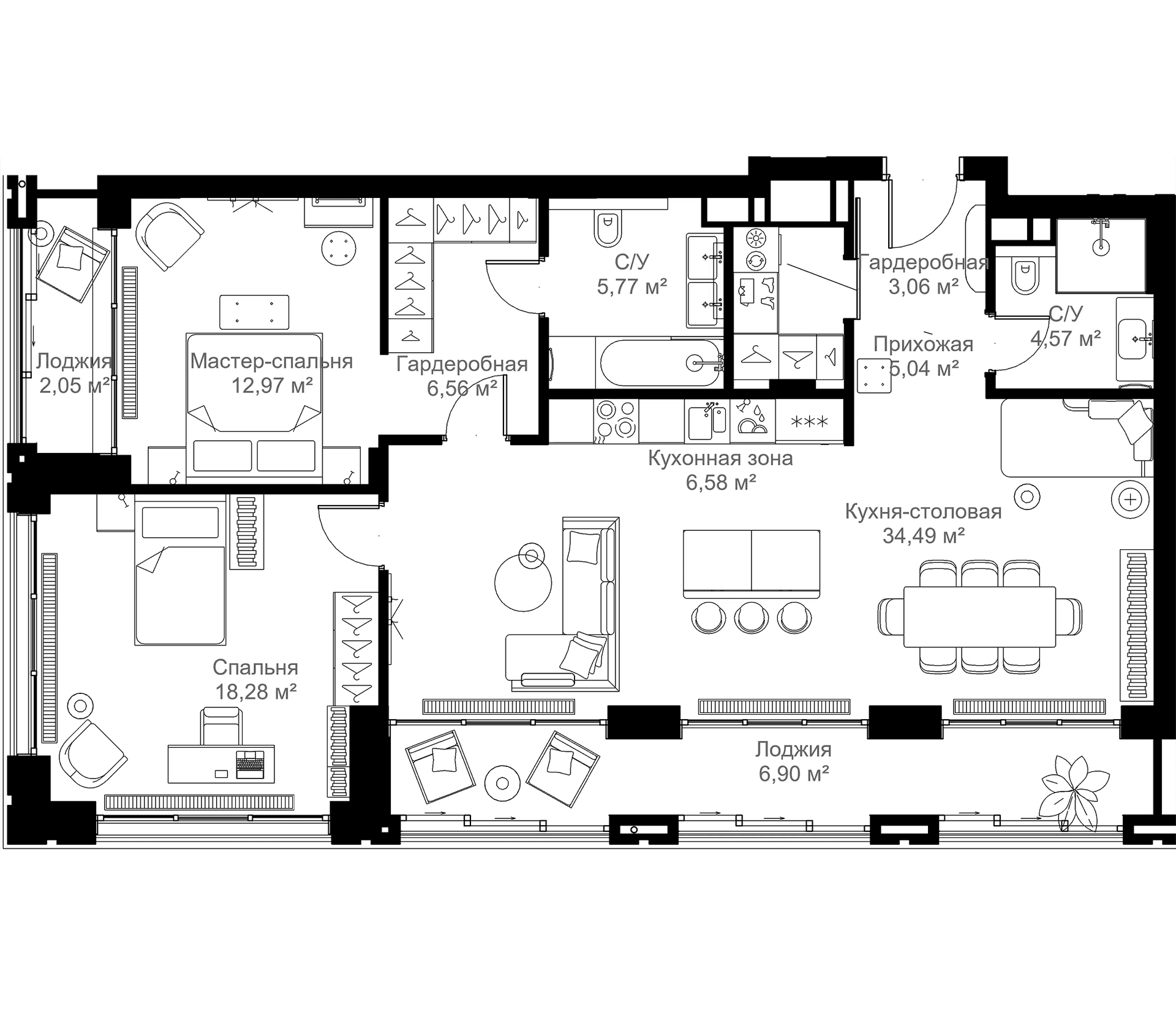 Планировка: 2-комнатная квартира 97,3 м² в ЖК «МЫС»