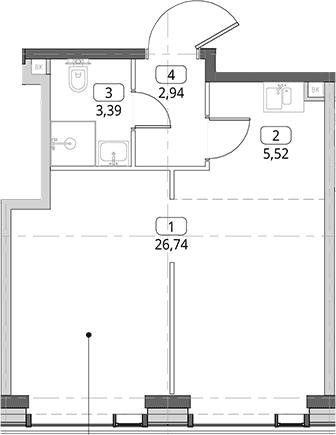 Планировка: Студия 38,6 м² в ЖК «СИТИДЗЕН»