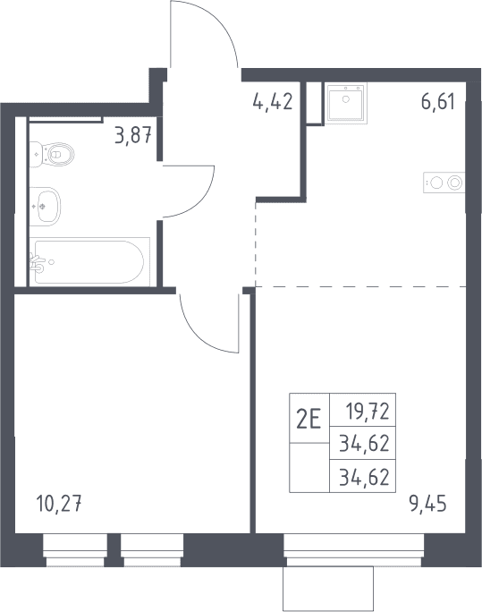 Планировка: Евродвушка 34,6 м² в ЖК «Молжаниново»
