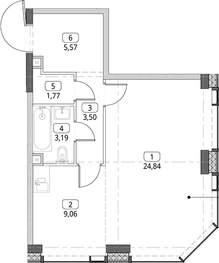 Планировка: Студия 47,9 м² в ЖК «СИТИДЗЕН»