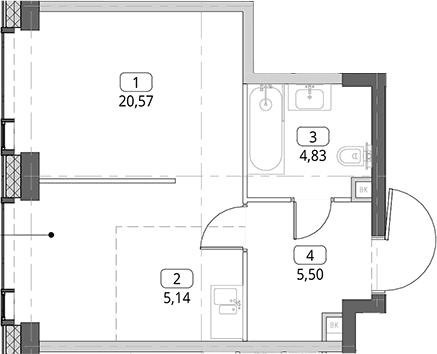 Планировка: Студия 36 м² в ЖК «СИТИДЗЕН»