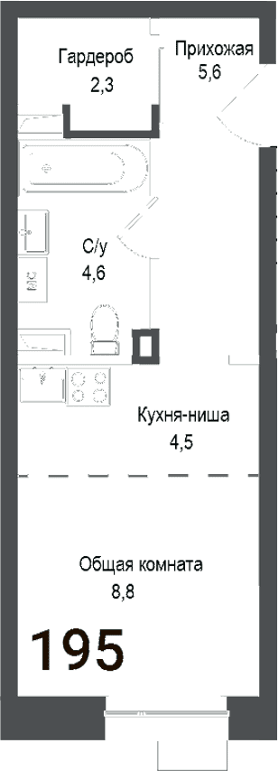 Планировка: Студия 25,8 м² в ЖК «Киноквартал»
