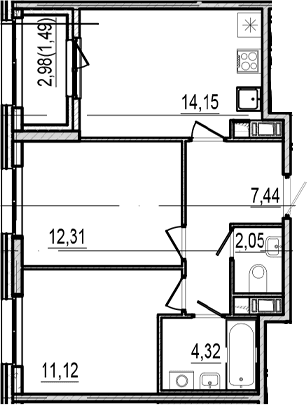 Планировка: 2-комнатная квартира 51,4 м² в ЖК «Оптимист»