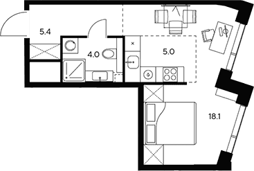 Планировка: Студия 32,5 м² в ЖК «НЕКСУС от Аквилон»