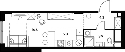 Планировка: Студия 29,8 м² в ЖК «НЕКСУС от Аквилон»