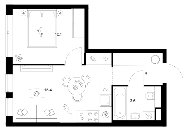 Планировка: 1-комнатная квартира 33,1 м² в ЖК «Строгино 360»