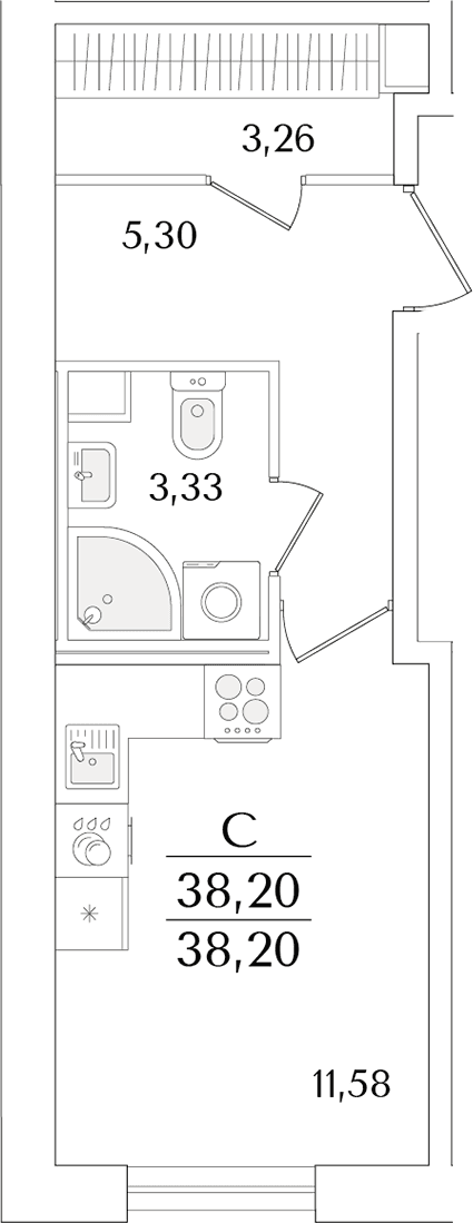 Планировка: Студия 23,9 м² в ЖК «Кинопарк»