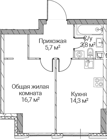 Планировка: 1-комнатная квартира 40,5 м² в ЖК «СЕЗАР СИЛИКА»