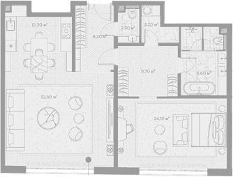 Планировка: 1-комнатная квартира 102,2 м² в ЖК «Николь»