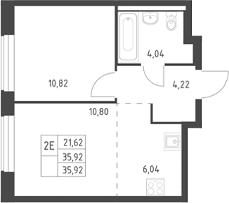 Планировка: Евродвушка 35,9 м² в ЖК «Горки Парк»
