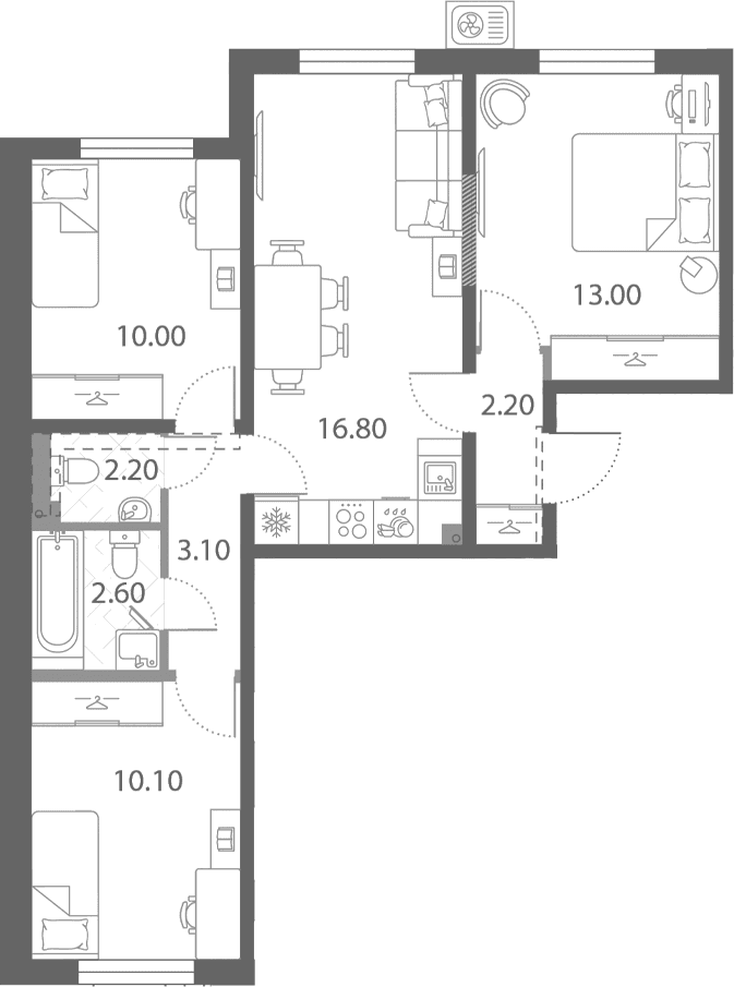 Планировка: Квартира евро-4 60 м² в ЖК «Ржевский парк»